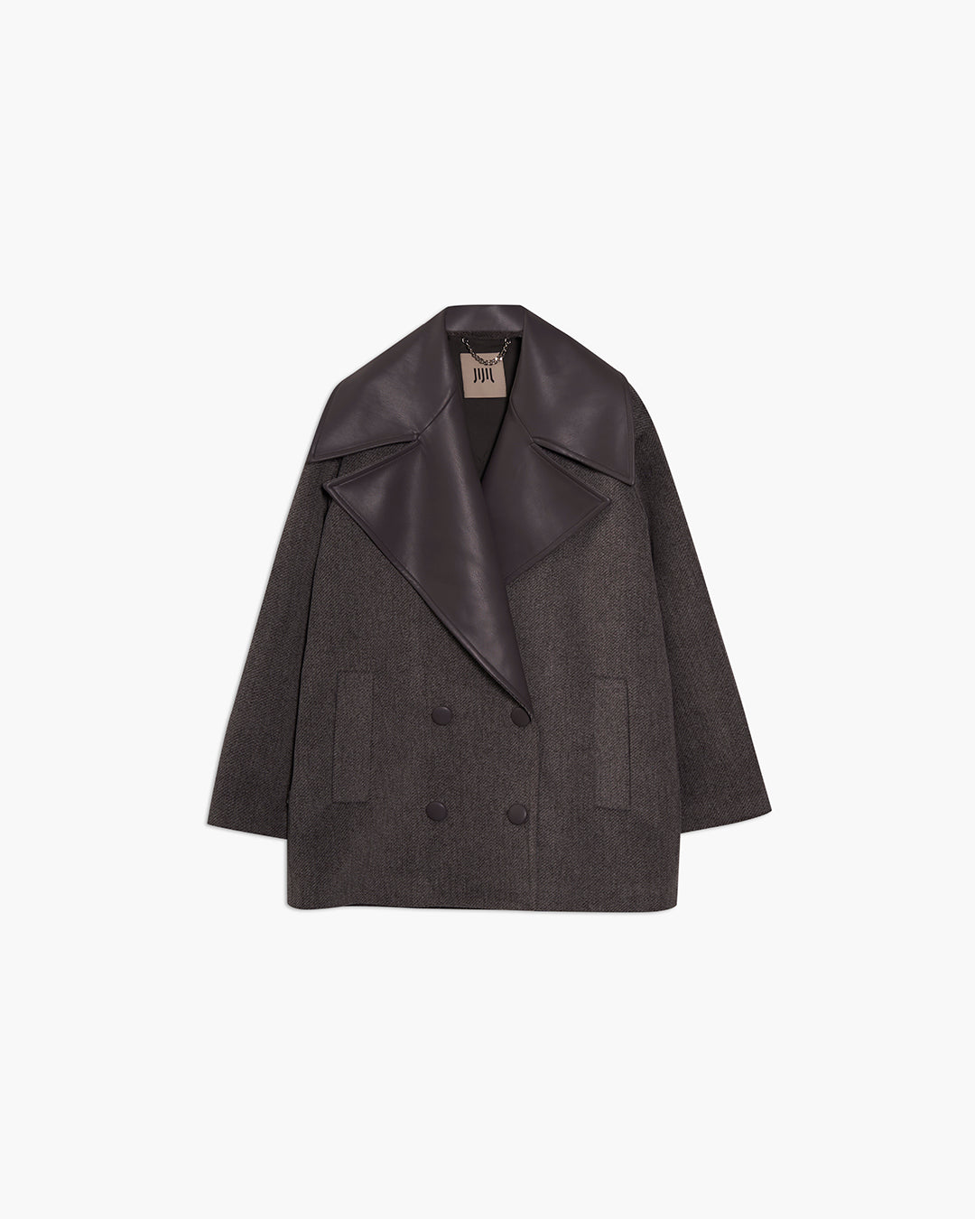 Cappotto doppiopetto con collo a revers in contrasto