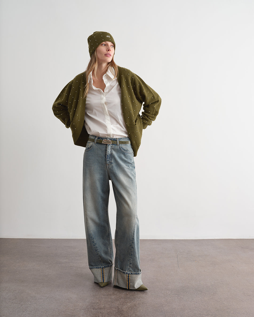 Pantalone in denim a gamba larga
