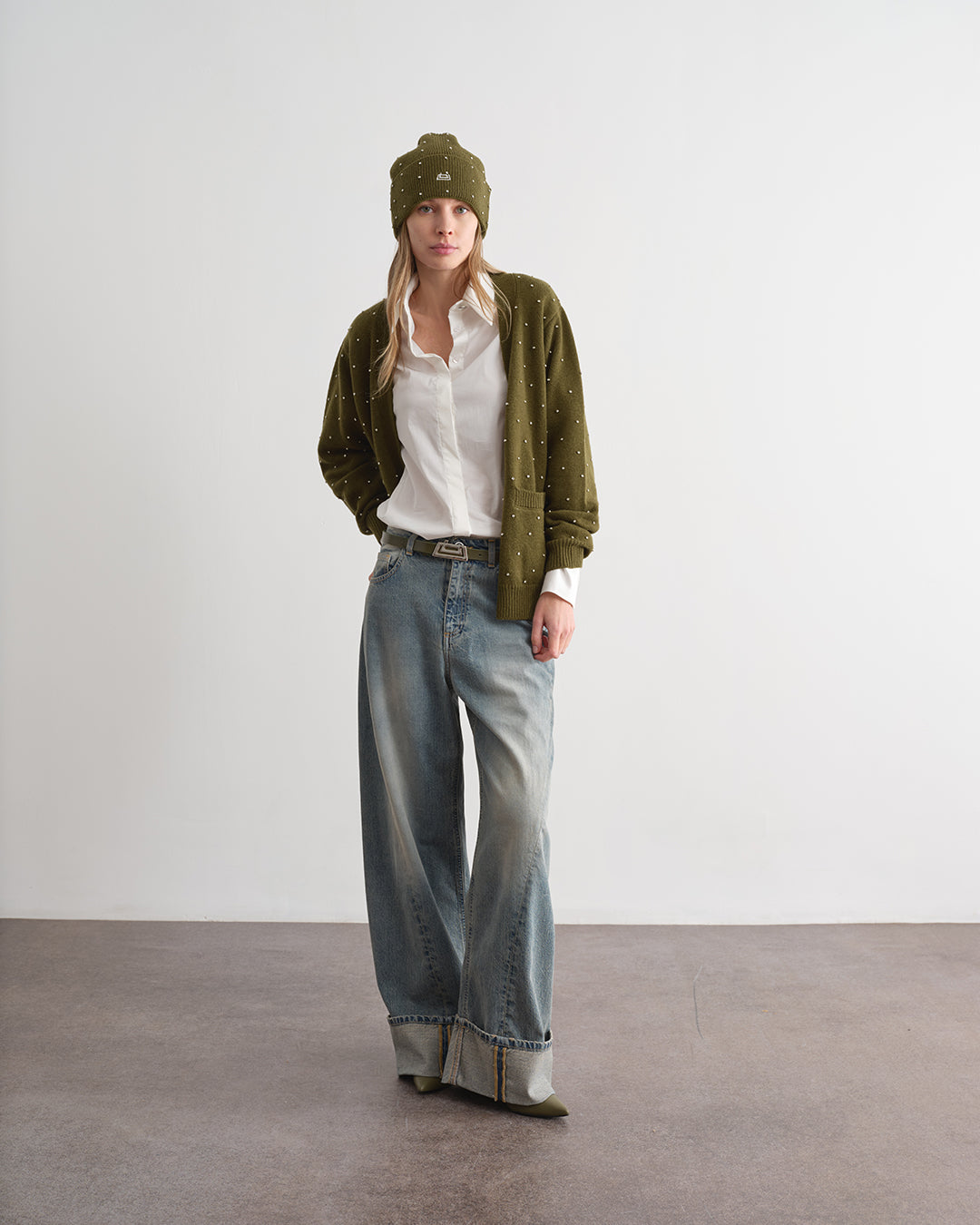 Pantalone in denim a gamba larga