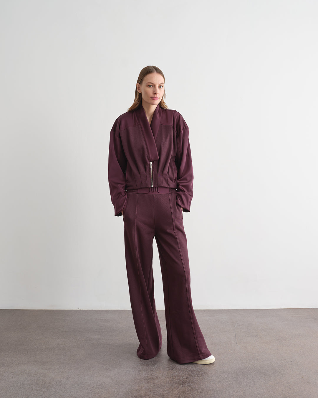 Bomber in felpa con inserti in satin