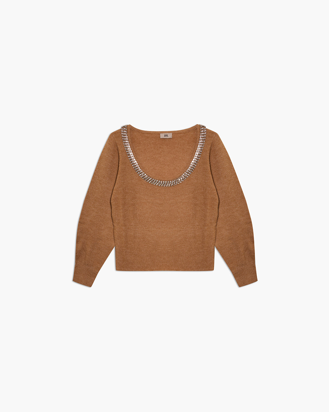 Maglione con scollo rotondo e ricami strass