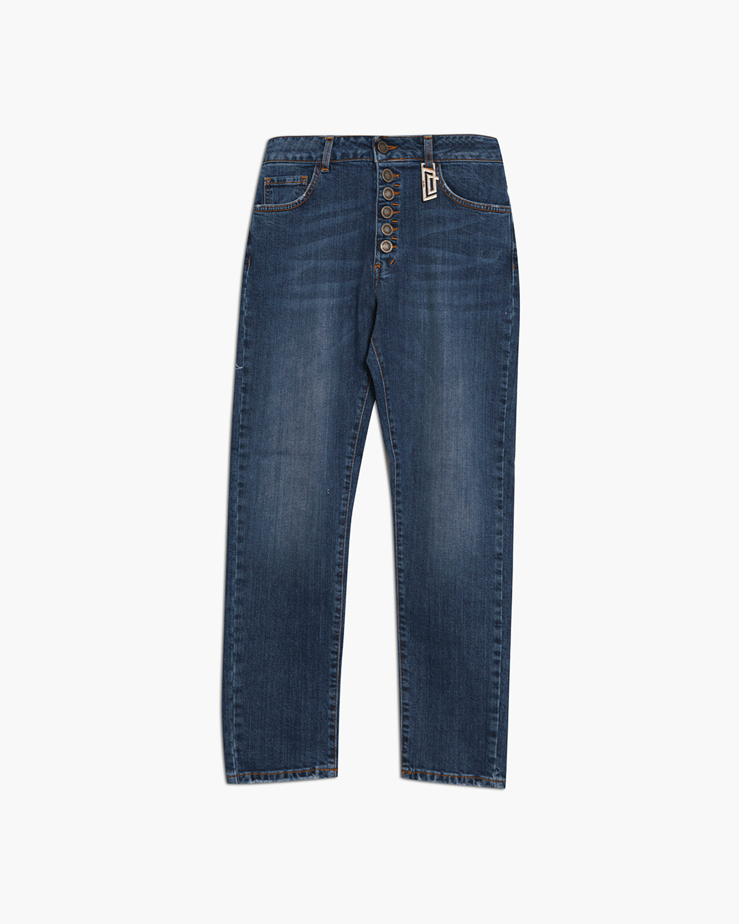 Pantalone in denim con bottoni multipli a vista